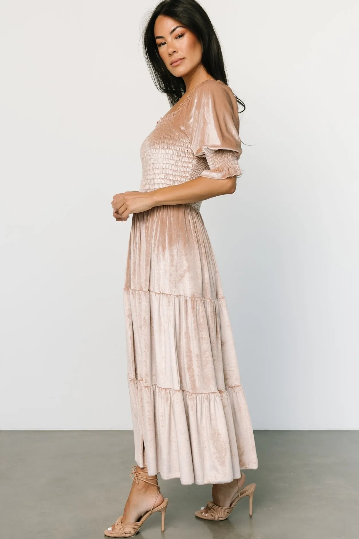 New Baltic Born Vivaldi Smocked Velvet Midi Dress | Champagne