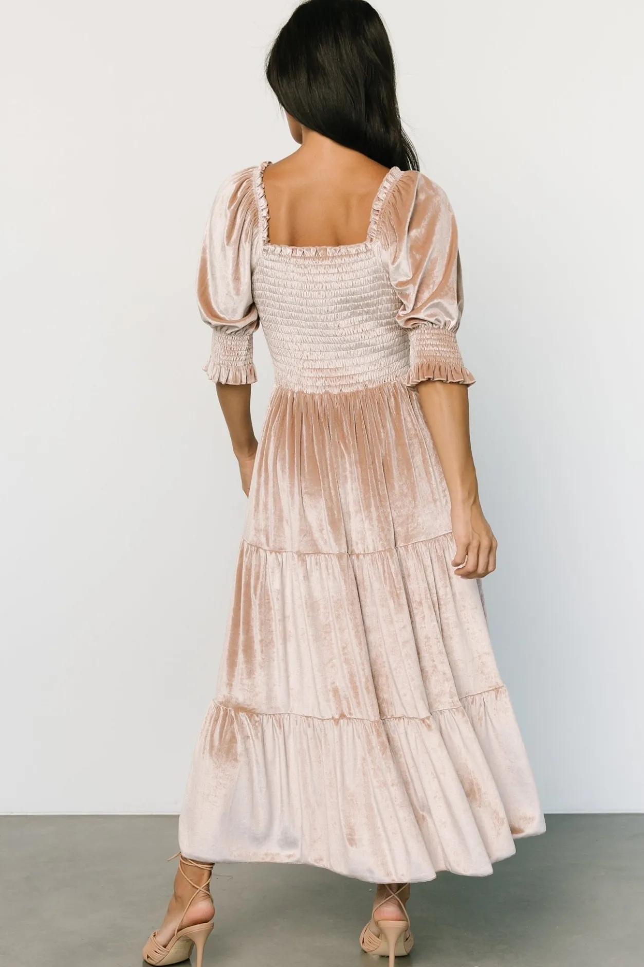 New Baltic Born Vivaldi Smocked Velvet Midi Dress | Champagne