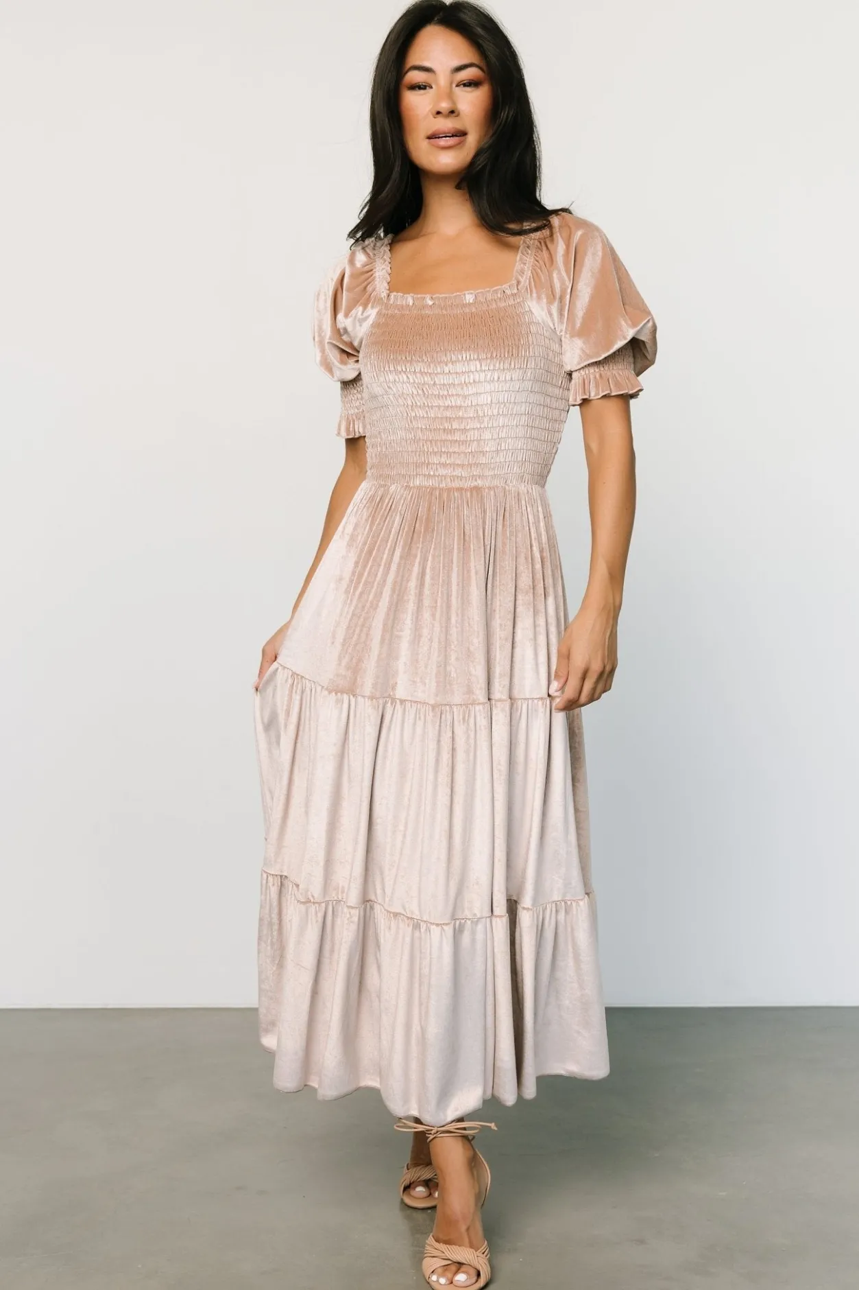 New Baltic Born Vivaldi Smocked Velvet Midi Dress | Champagne