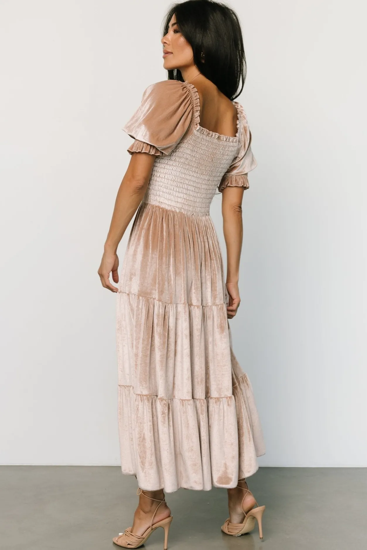 New Baltic Born Vivaldi Smocked Velvet Midi Dress | Champagne