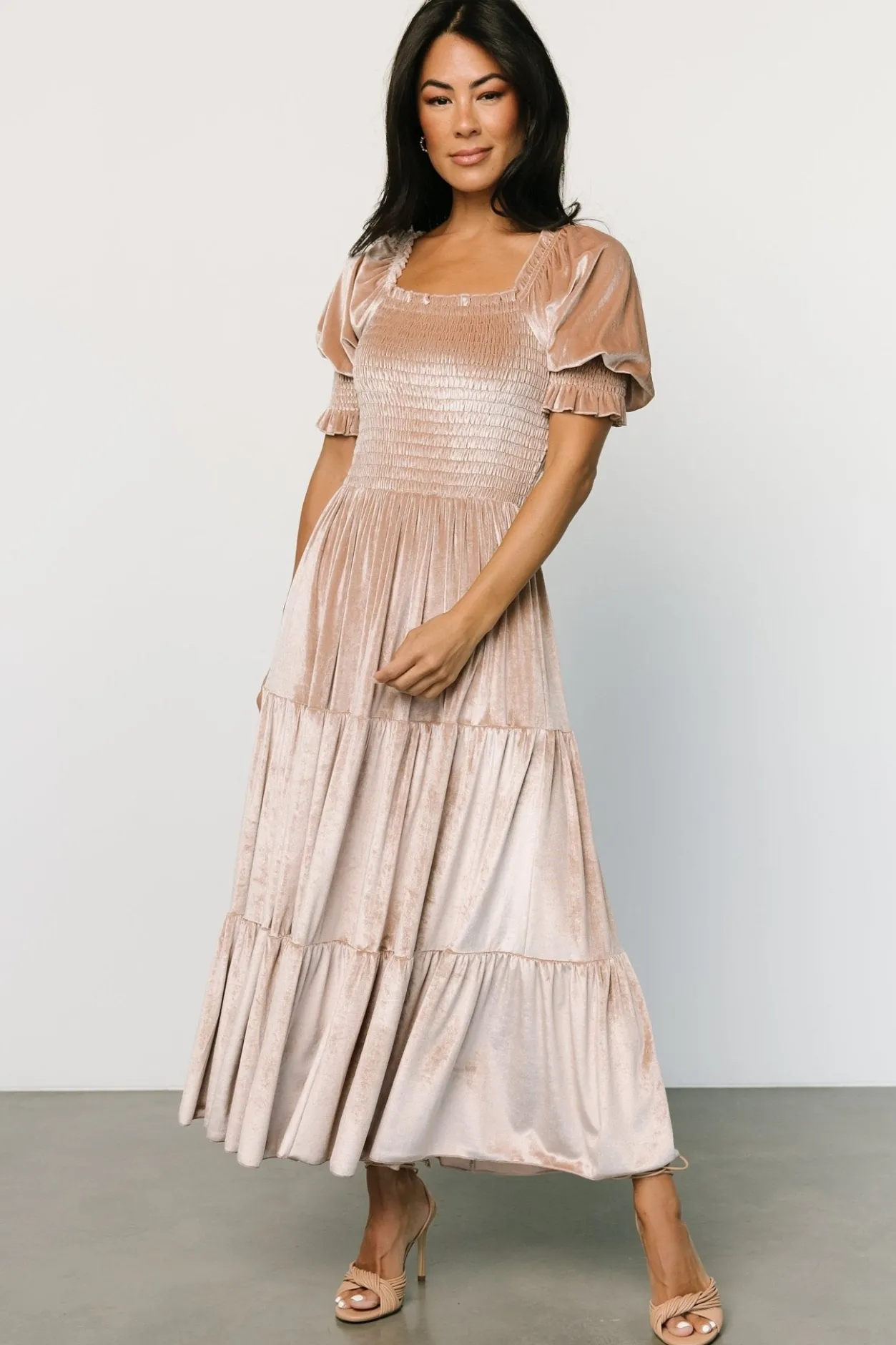 New Baltic Born Vivaldi Smocked Velvet Midi Dress | Champagne