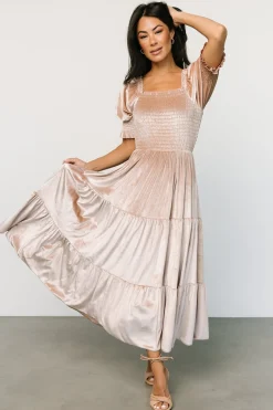 New Baltic Born Vivaldi Smocked Velvet Midi Dress | Champagne