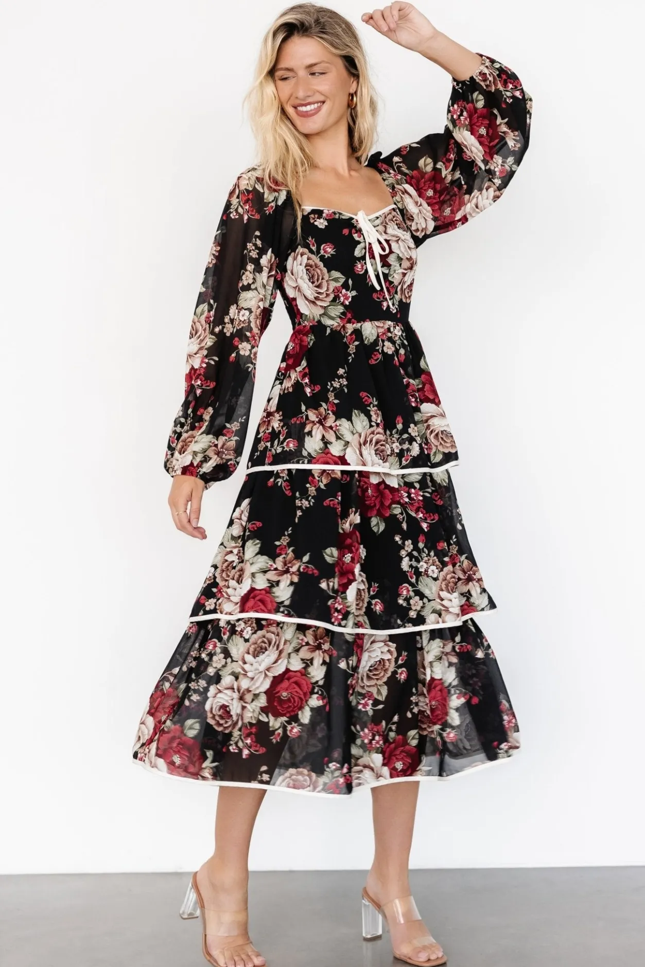 Discount Baltic Born Viviana Tiered Dress | Black Floral BlackFloral