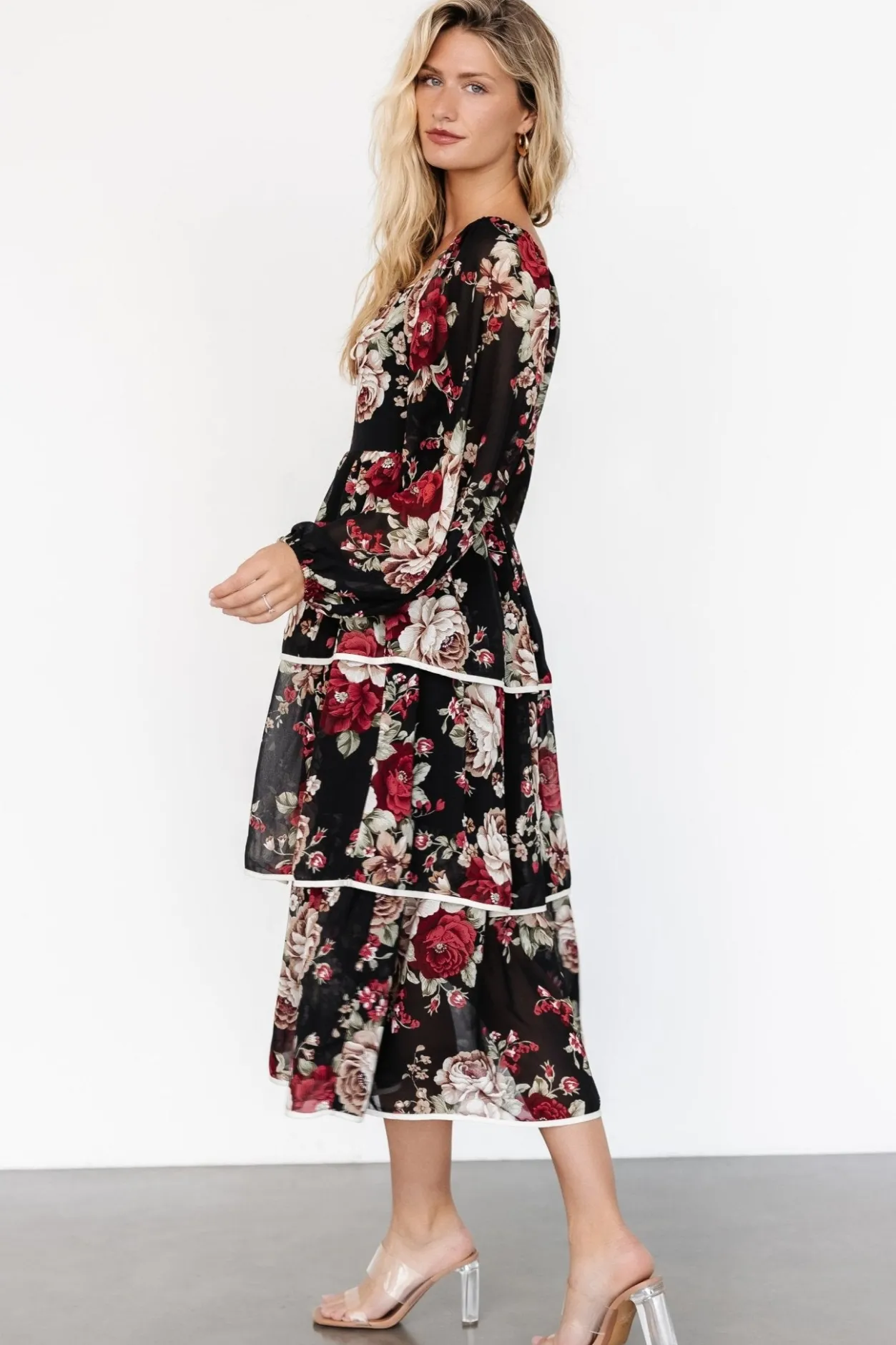 Discount Baltic Born Viviana Tiered Dress | Black Floral BlackFloral