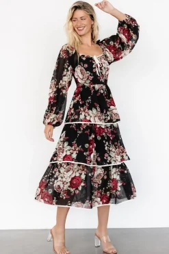 Discount Baltic Born Viviana Tiered Dress | Black Floral BlackFloral
