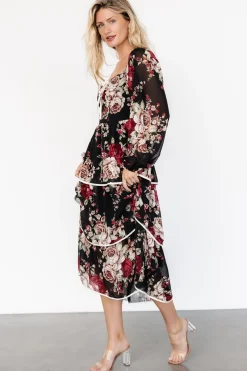 Discount Baltic Born Viviana Tiered Dress | Black Floral BlackFloral