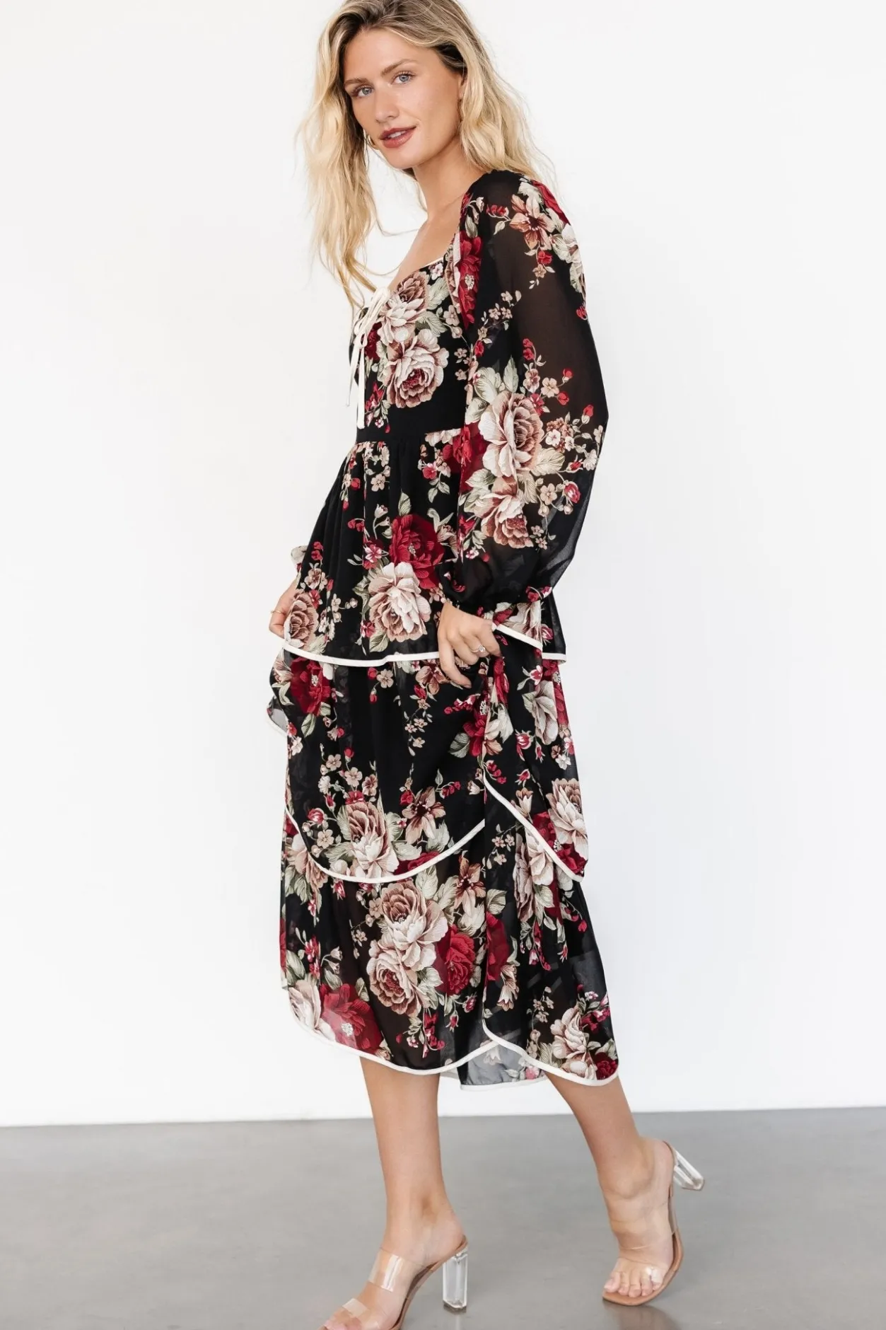 Discount Baltic Born Viviana Tiered Dress | Black Floral BlackFloral