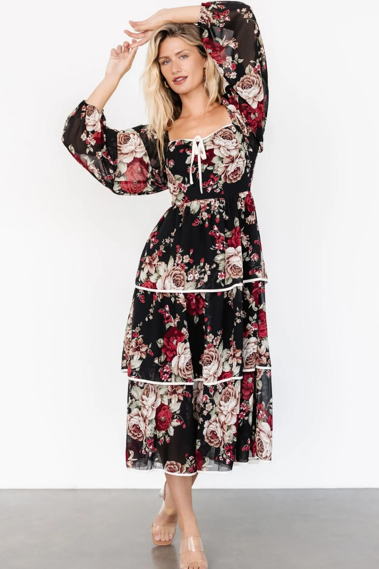 Discount Baltic Born Viviana Tiered Dress | Black Floral BlackFloral