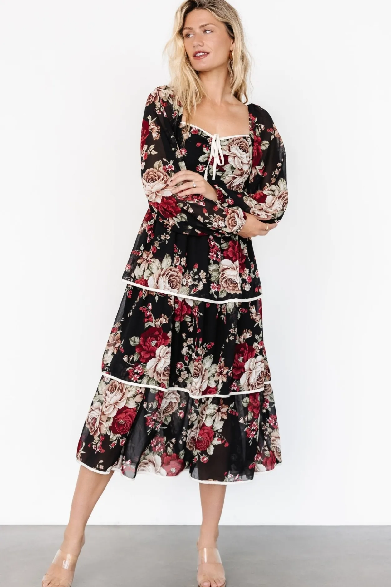 Discount Baltic Born Viviana Tiered Dress | Black Floral BlackFloral