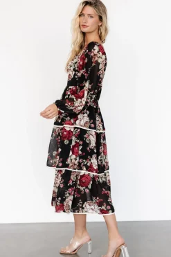 Discount Baltic Born Viviana Tiered Dress | Black Floral BlackFloral