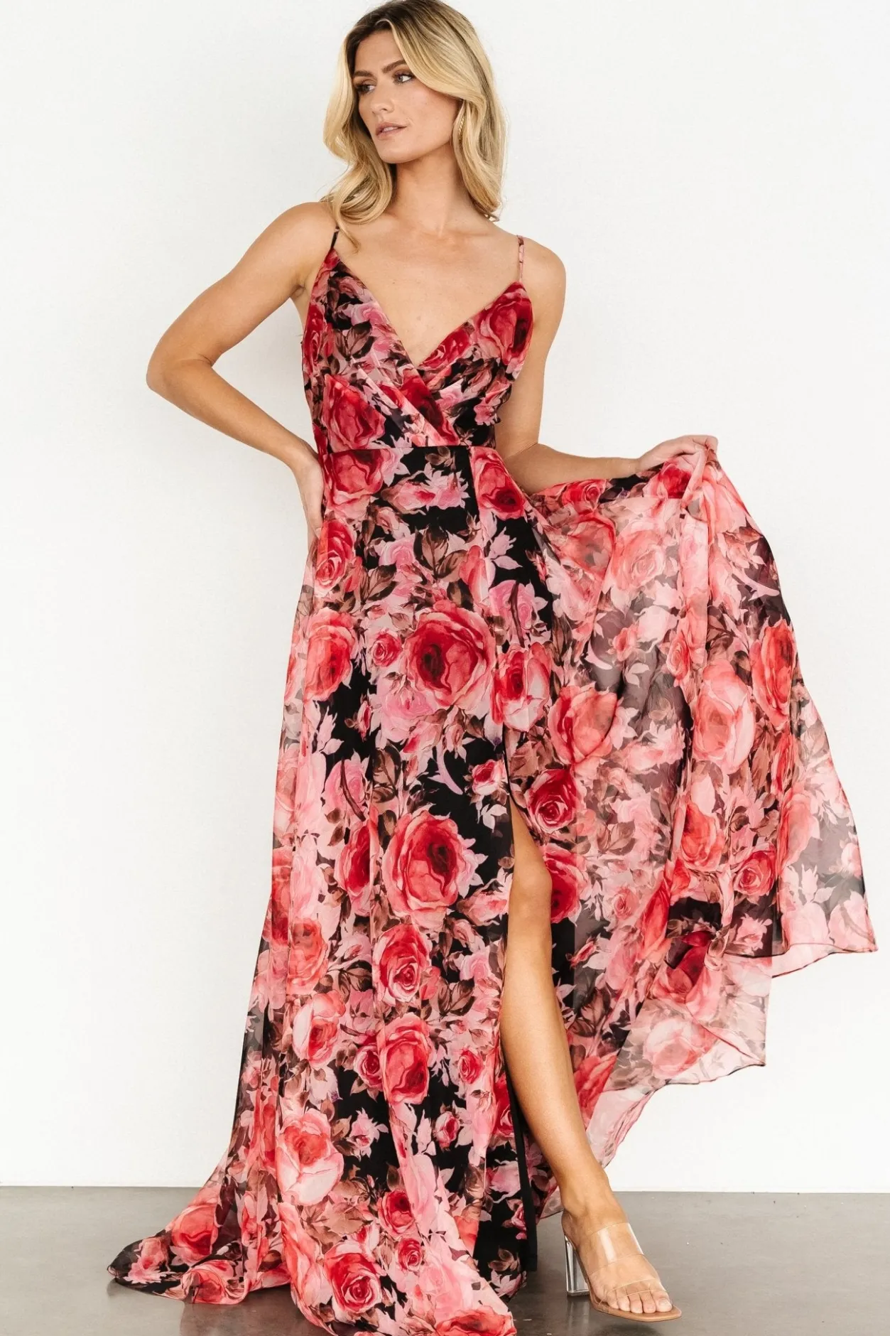 Hot Baltic Born Vivienne Maxi Dress | Pink + Black Floral Pink+BlackFloral