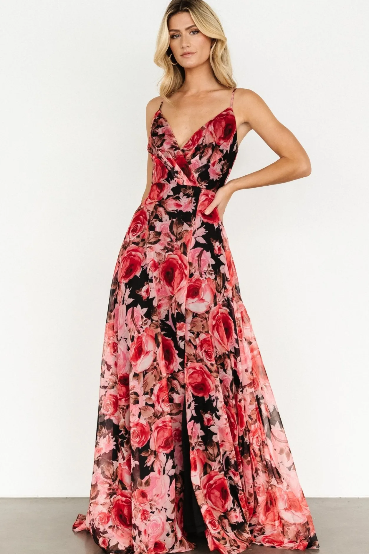 Hot Baltic Born Vivienne Maxi Dress | Pink + Black Floral Pink+BlackFloral