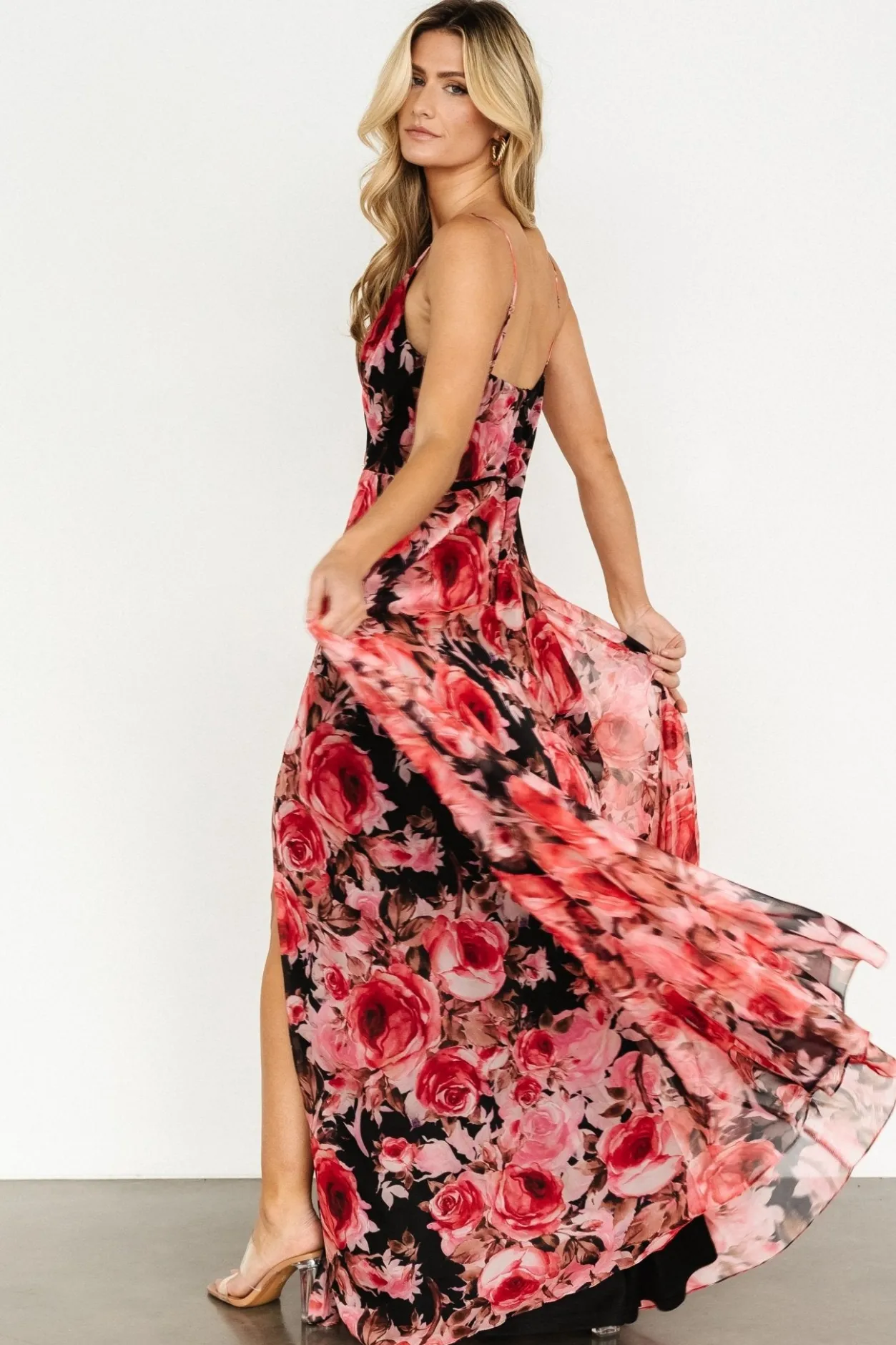 Hot Baltic Born Vivienne Maxi Dress | Pink + Black Floral Pink+BlackFloral