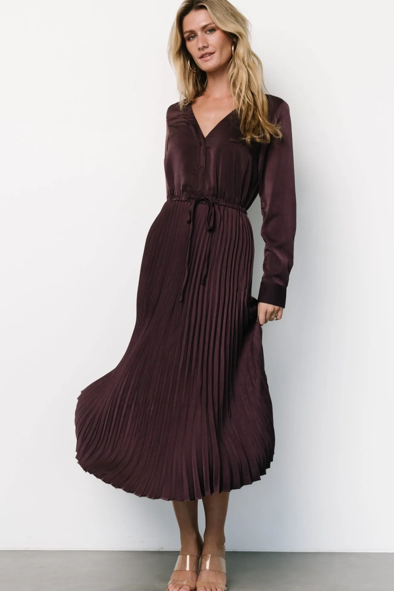 Clearance Baltic Born Waco Pleated Dress | Dark Plum DarkPlum