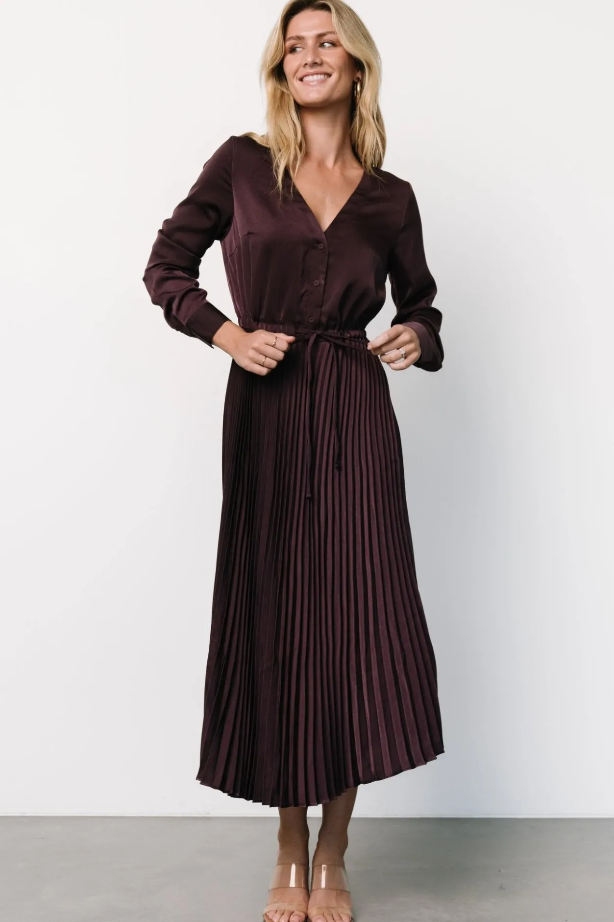 Clearance Baltic Born Waco Pleated Dress | Dark Plum DarkPlum