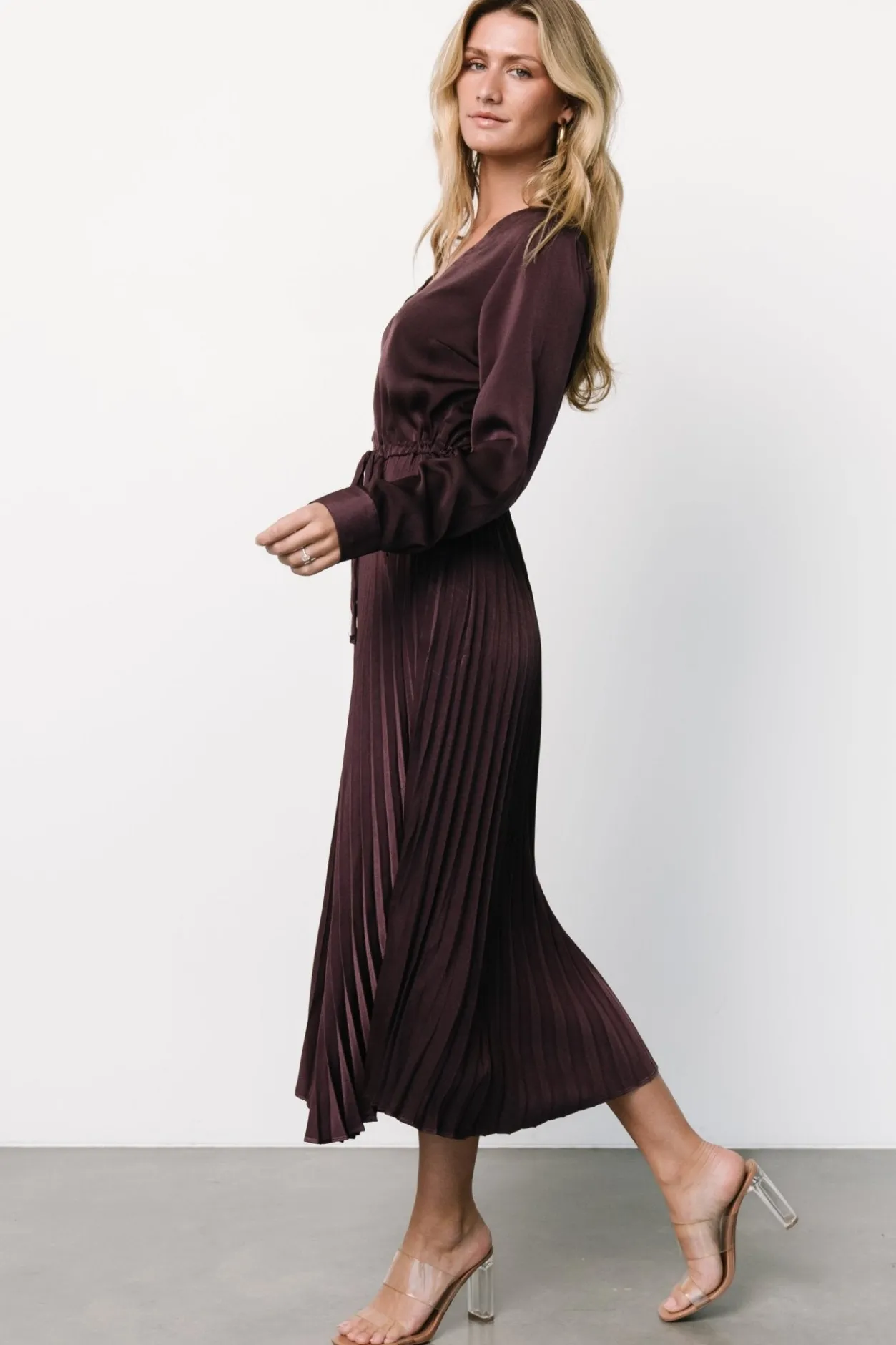 Clearance Baltic Born Waco Pleated Dress | Dark Plum DarkPlum