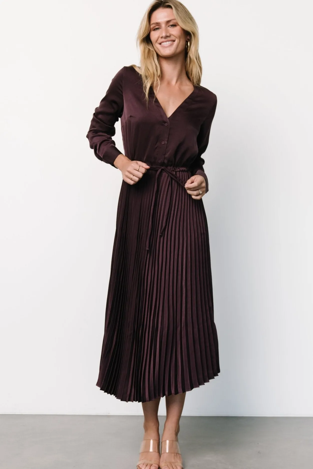 Clearance Baltic Born Waco Pleated Dress | Dark Plum DarkPlum