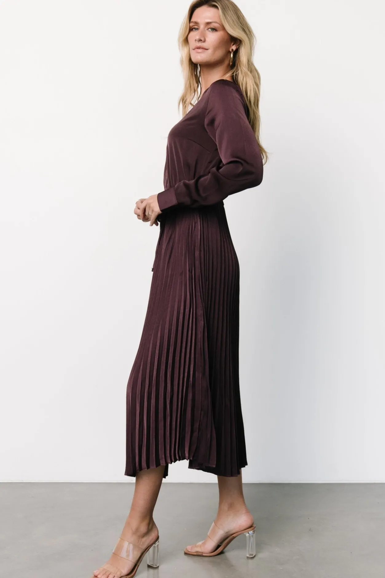 Clearance Baltic Born Waco Pleated Dress | Dark Plum DarkPlum