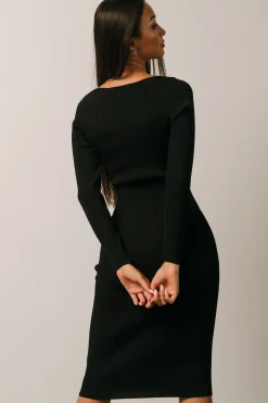 Outlet Baltic Born Waldorf Ribbed Midi Dress | Black