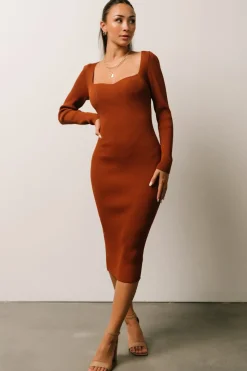 Discount Baltic Born Waldorf Ribbed Midi Dress | Chestnut
