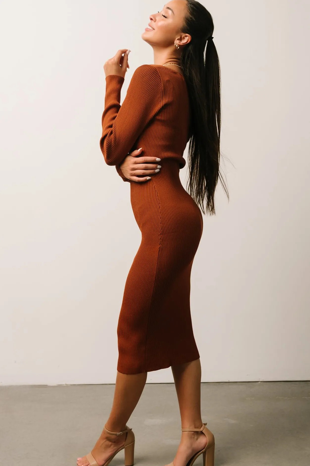 Discount Baltic Born Waldorf Ribbed Midi Dress | Chestnut