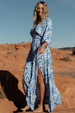 Fashion Baltic Born Watson Kimono Maxi Dress | Blue + White Blue+White