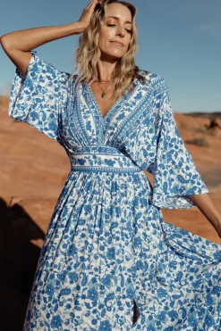 Fashion Baltic Born Watson Kimono Maxi Dress | Blue + White Blue+White
