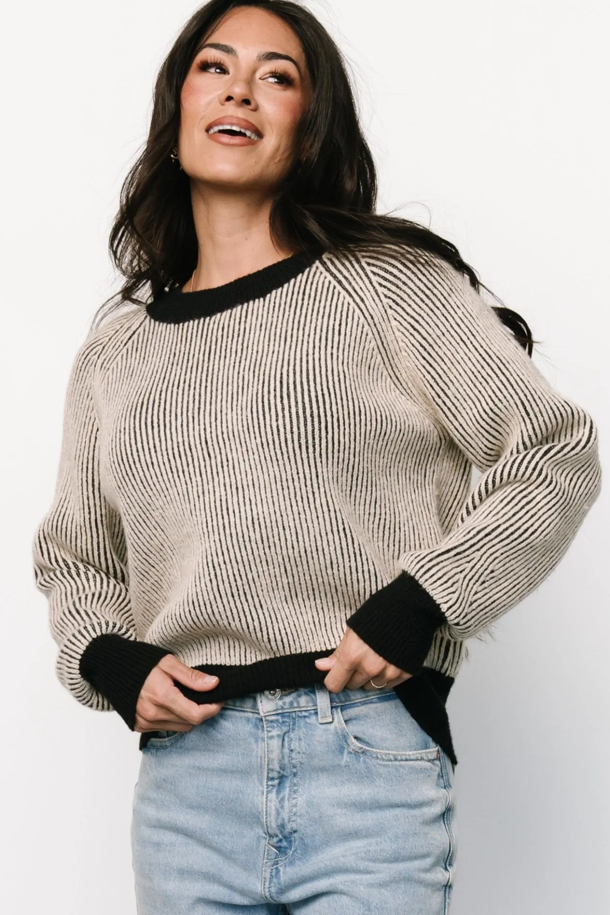 Online Baltic Born Winifred Ribbed Sweater | Black + Ivory Black+Ivory