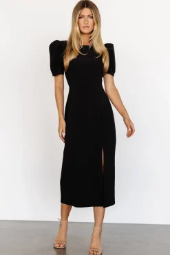 Outlet Baltic Born Younge Puff Sleeve Midi Dress | Black