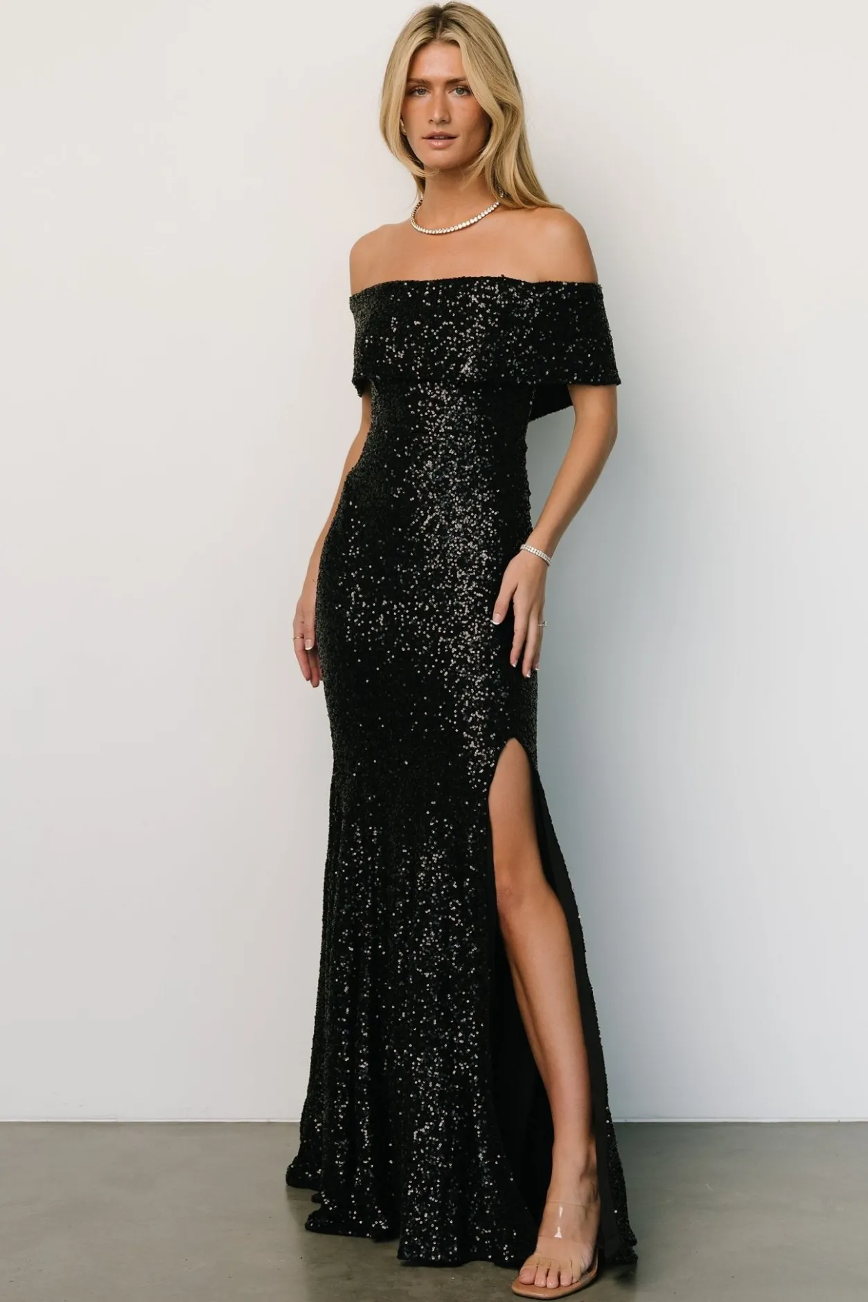 Discount Baltic Born Yvonne Off Shoulder Sequin Gown | Black