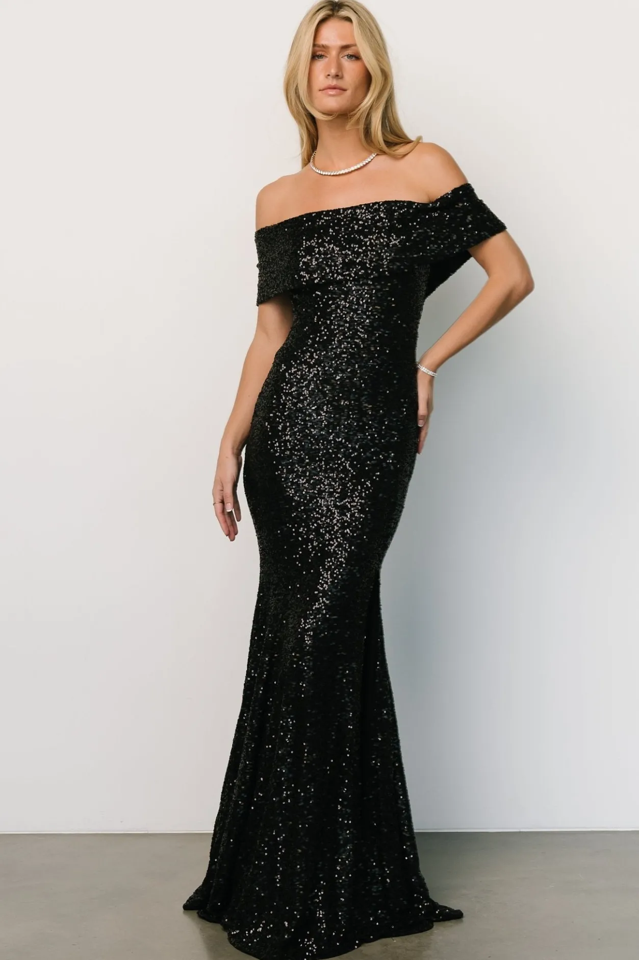 Discount Baltic Born Yvonne Off Shoulder Sequin Gown | Black