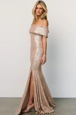 Best Baltic Born Yvonne Off Shoulder Sequin Gown | Champagne