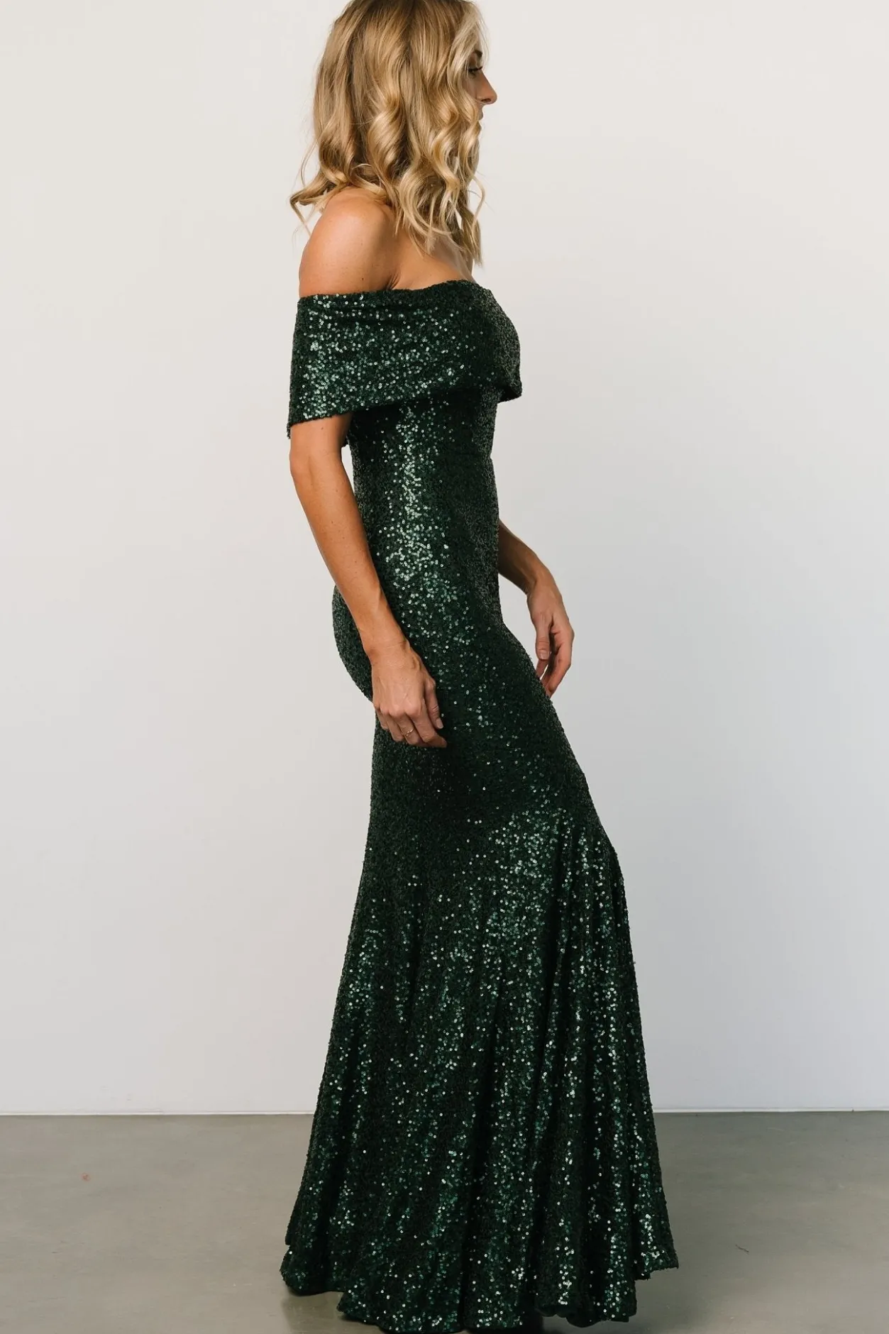 Clearance Baltic Born Yvonne Off Shoulder Sequin Gown | Green