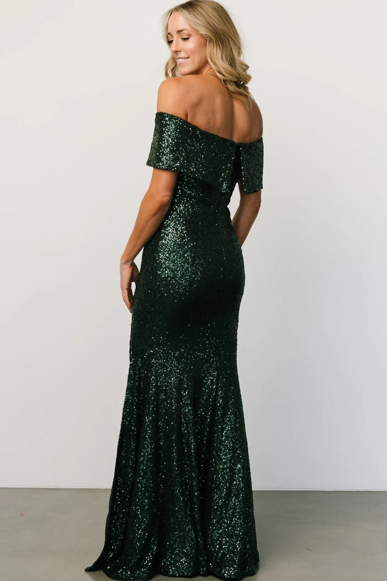 Clearance Baltic Born Yvonne Off Shoulder Sequin Gown | Green