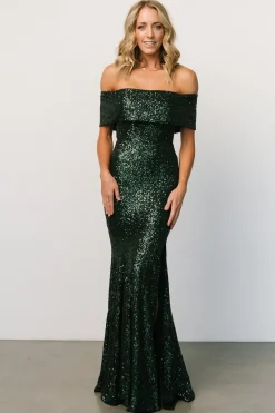 Clearance Baltic Born Yvonne Off Shoulder Sequin Gown | Green