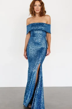 Sale Baltic Born Yvonne Off Shoulder Sequin Gown | Blue