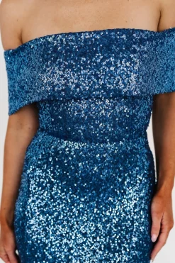 Sale Baltic Born Yvonne Off Shoulder Sequin Gown | Blue
