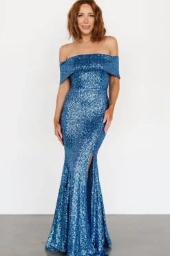Sale Baltic Born Yvonne Off Shoulder Sequin Gown | Blue