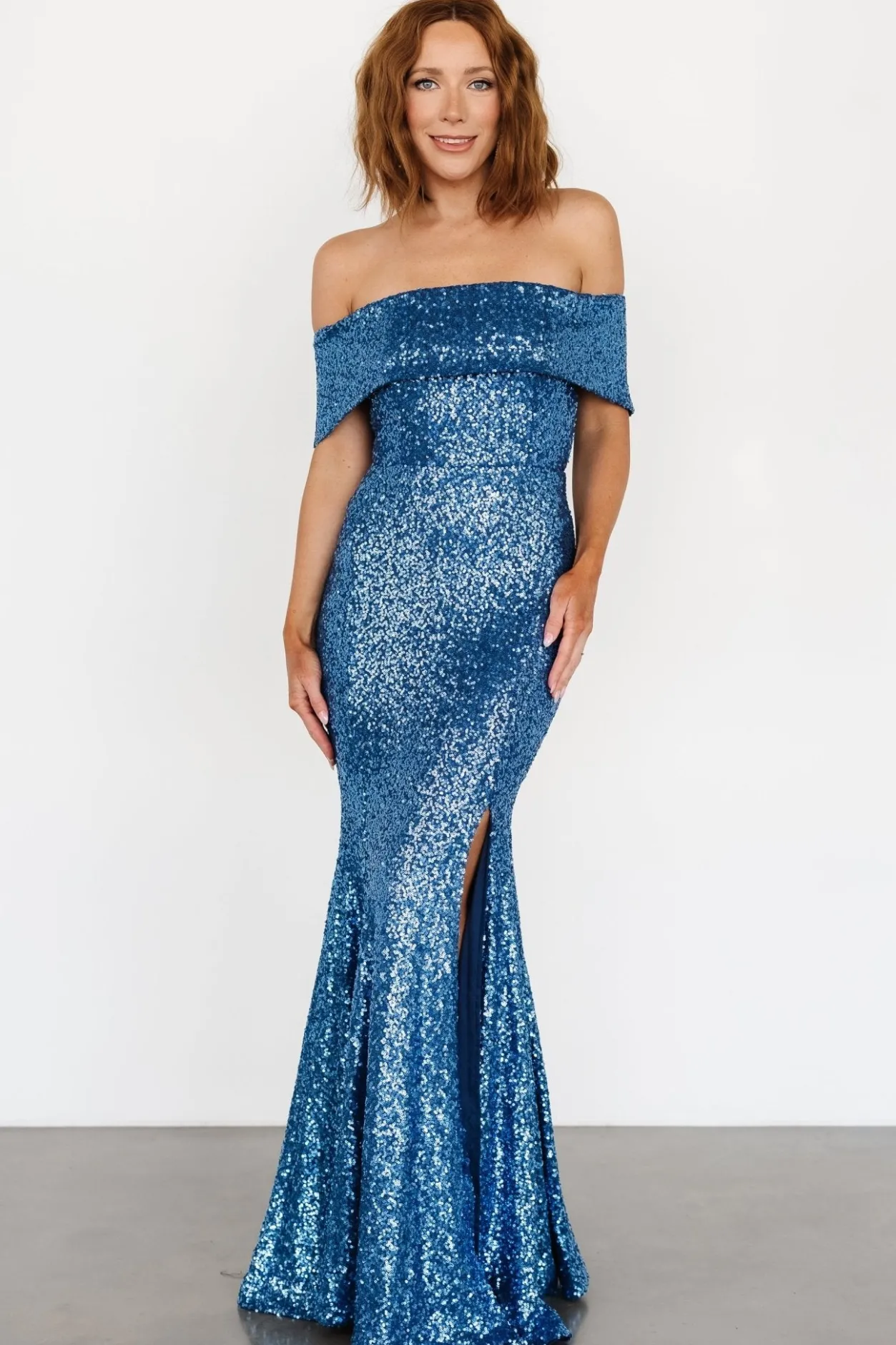Sale Baltic Born Yvonne Off Shoulder Sequin Gown | Blue