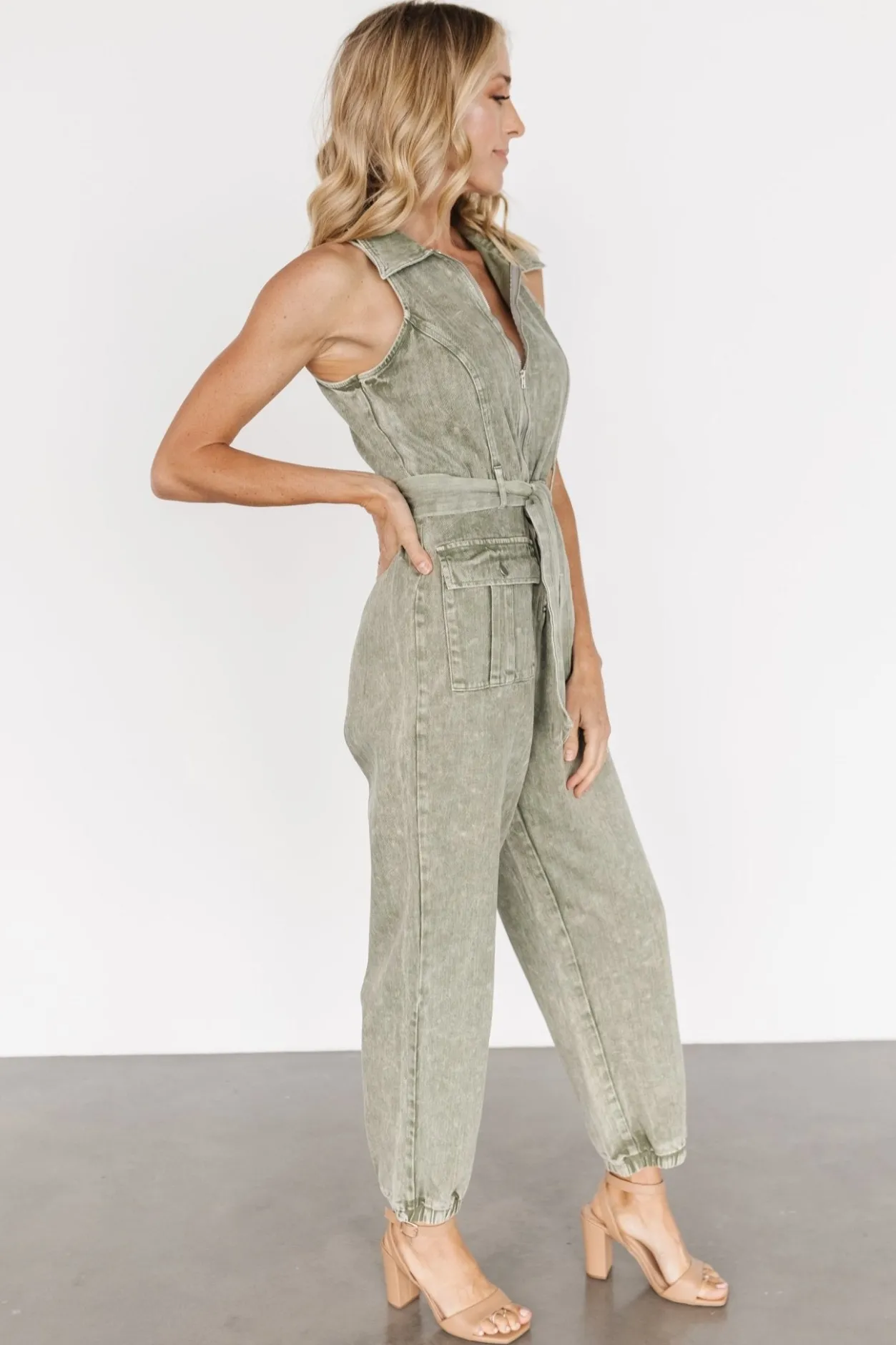 Clearance Baltic Born Zahara Sleeveless Jumpsuit | Washed Olive WashedOlive