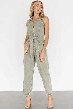 Clearance Baltic Born Zahara Sleeveless Jumpsuit | Washed Olive WashedOlive