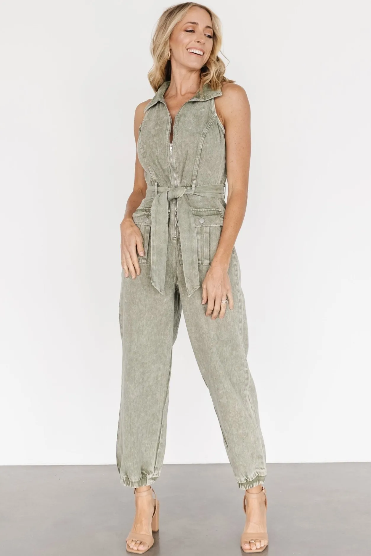 Clearance Baltic Born Zahara Sleeveless Jumpsuit | Washed Olive WashedOlive