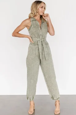 Clearance Baltic Born Zahara Sleeveless Jumpsuit | Washed Olive WashedOlive