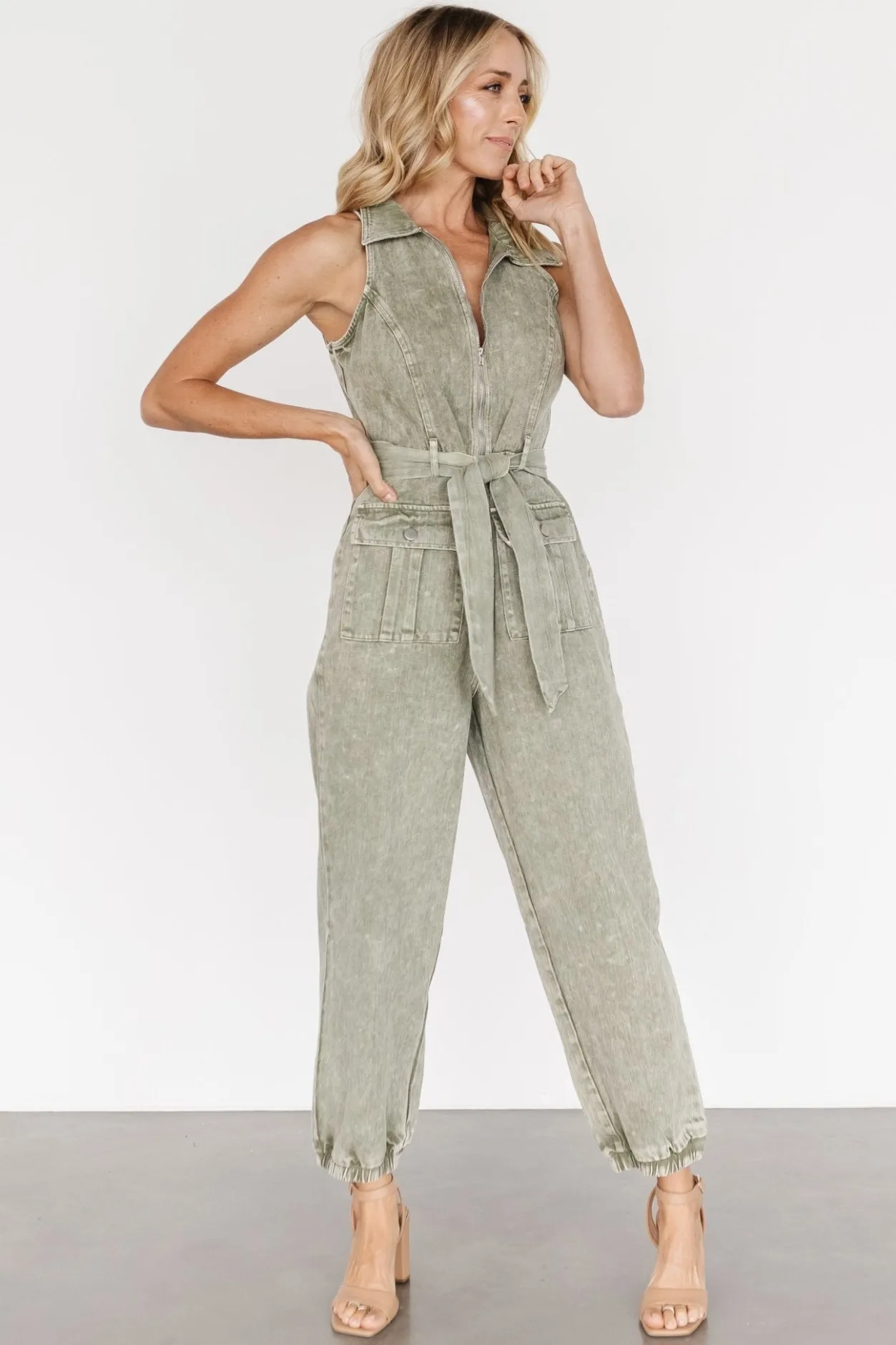 Clearance Baltic Born Zahara Sleeveless Jumpsuit | Washed Olive WashedOlive