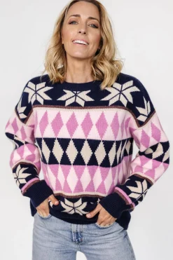 Discount Baltic Born Zermatt Sweater | Navy + Pink Print Navy+PinkPrint