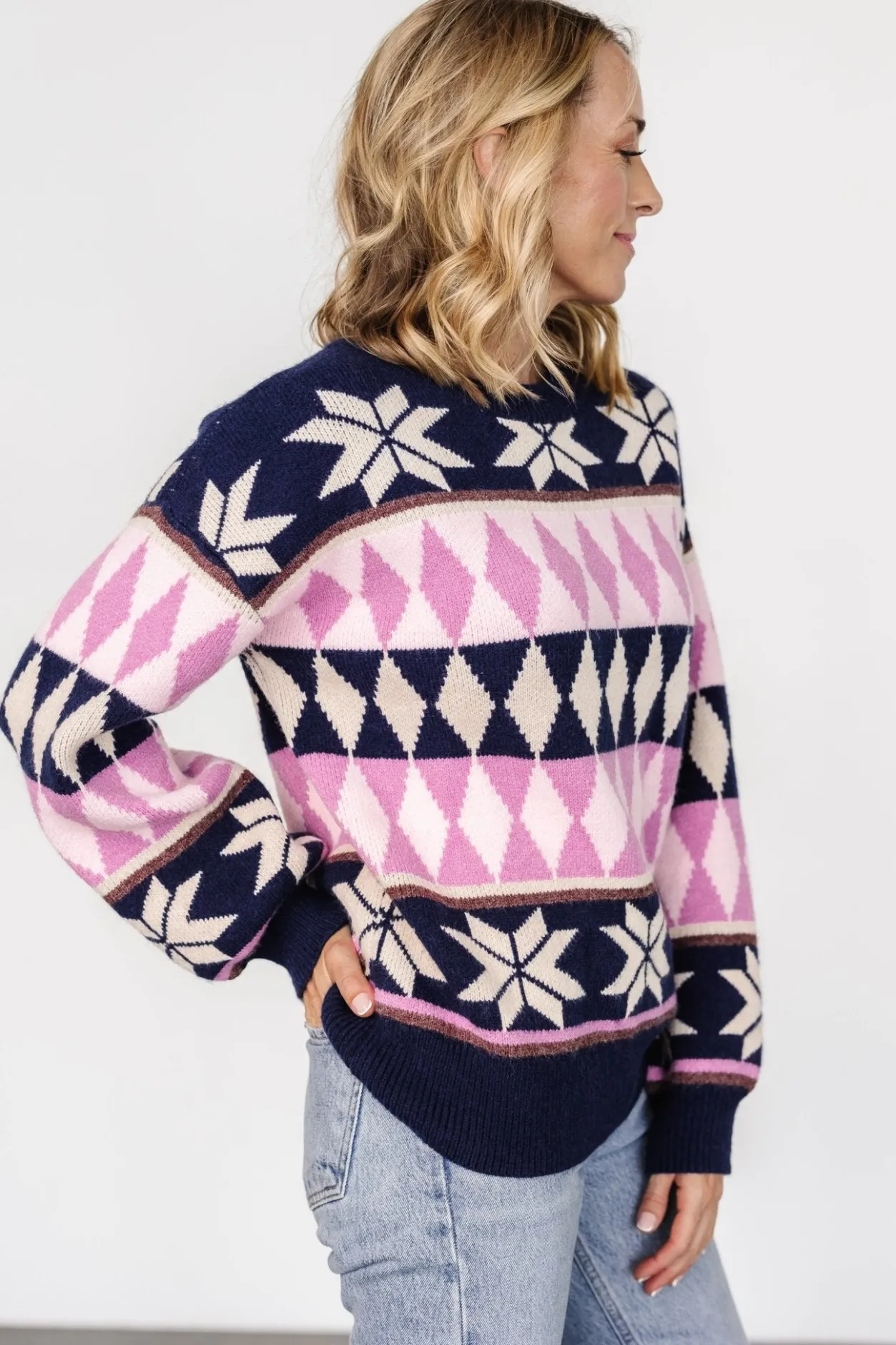 Discount Baltic Born Zermatt Sweater | Navy + Pink Print Navy+PinkPrint