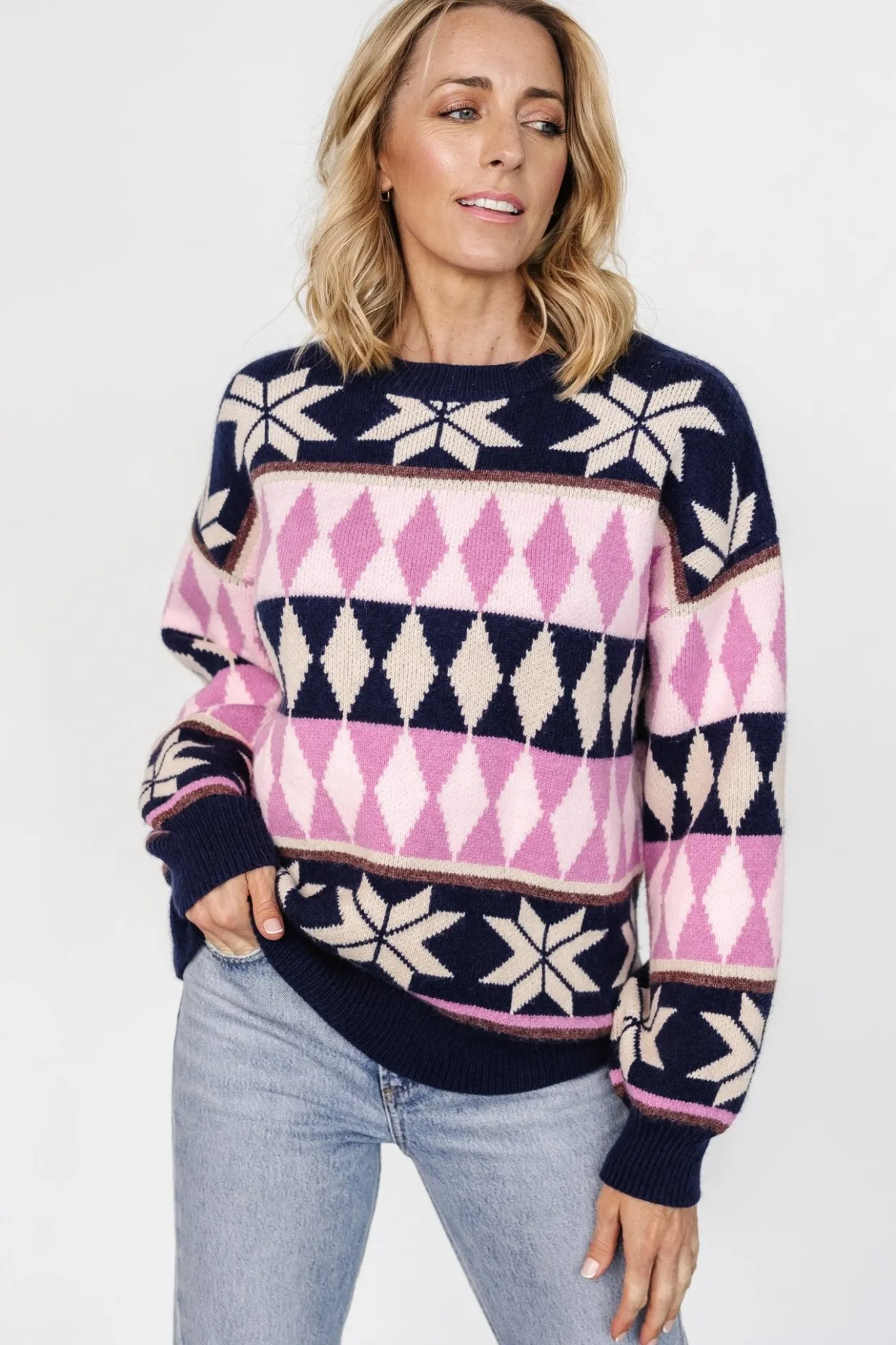 Discount Baltic Born Zermatt Sweater | Navy + Pink Print Navy+PinkPrint