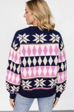 Discount Baltic Born Zermatt Sweater | Navy + Pink Print Navy+PinkPrint