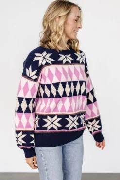 Discount Baltic Born Zermatt Sweater | Navy + Pink Print Navy+PinkPrint