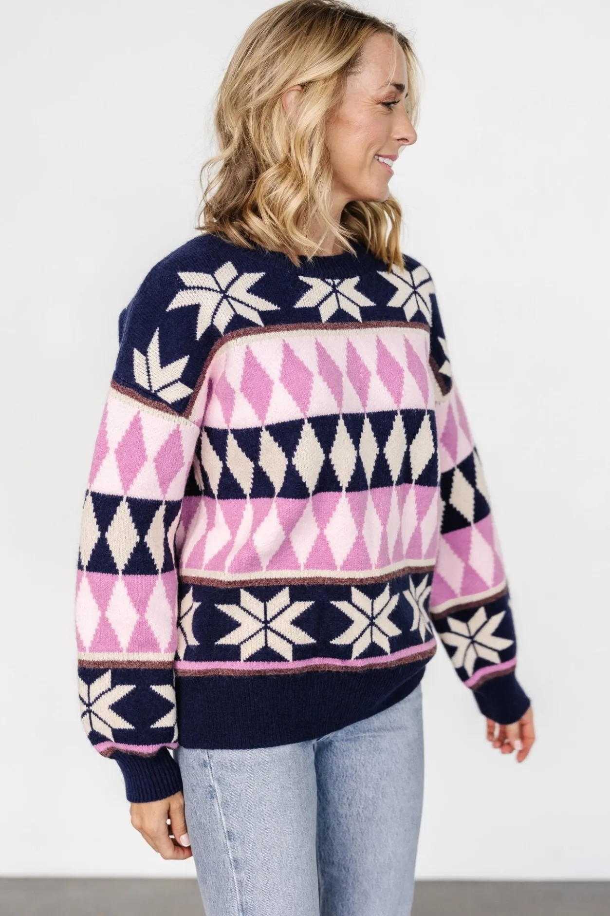 Discount Baltic Born Zermatt Sweater | Navy + Pink Print Navy+PinkPrint